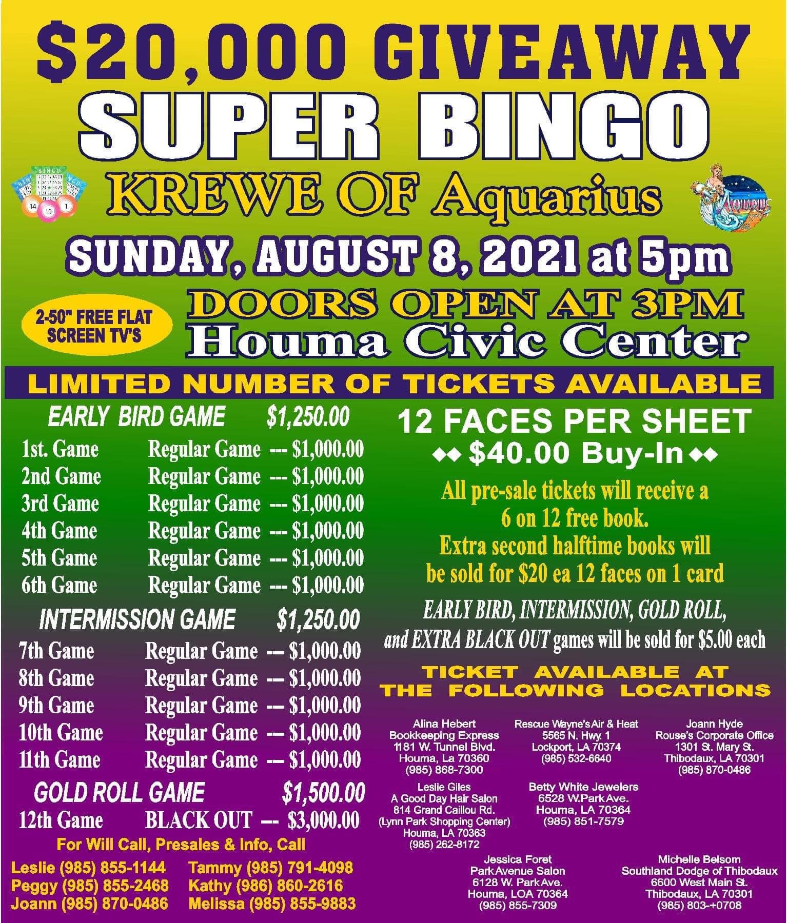 Super Bingo hosted by Krewe of Aquarius - Barry P. Bonvillain Civic Center